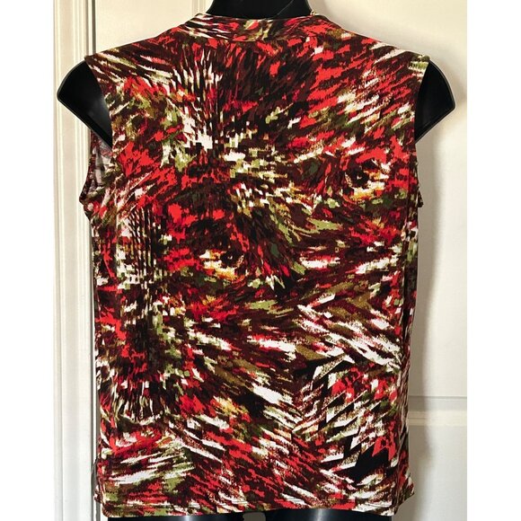 Jones Studio Womens Sleeveless V-Neck Top Size 14W Red/Black/Green Abstract Prin - Picture 5 of 9